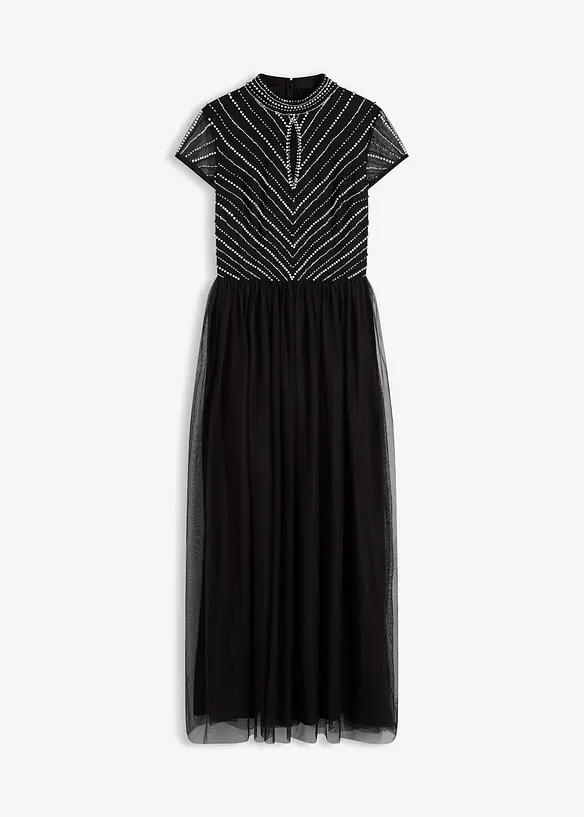 Maxikleid mit Perlenstickerei in schwarz von vorne - bonprix Maxikleid mit Perlenstickerei in schwarz von vorne - bonprix