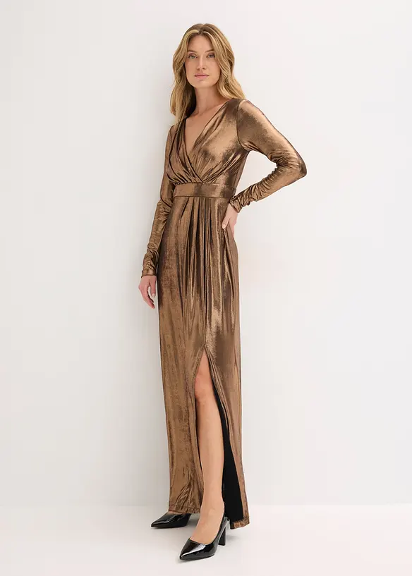 Abendkleid aus feinem Jersey mit Glanz in braun von vorne (Totalaufnahme) - bonprix Abendkleid aus feinem Jersey mit Glanz in braun von vorne (Totalaufnahme) - bonprix
