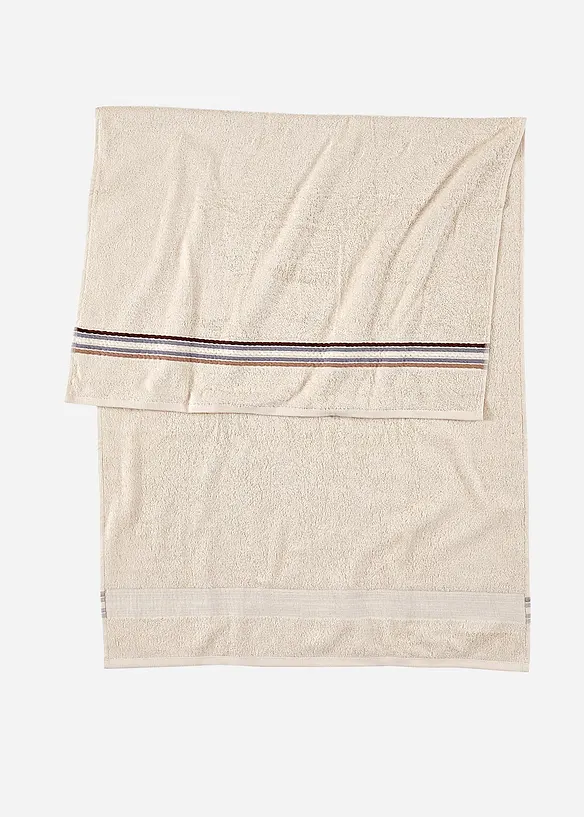 Handtuch mit gestreiften Details in beige von vorne - bonprix