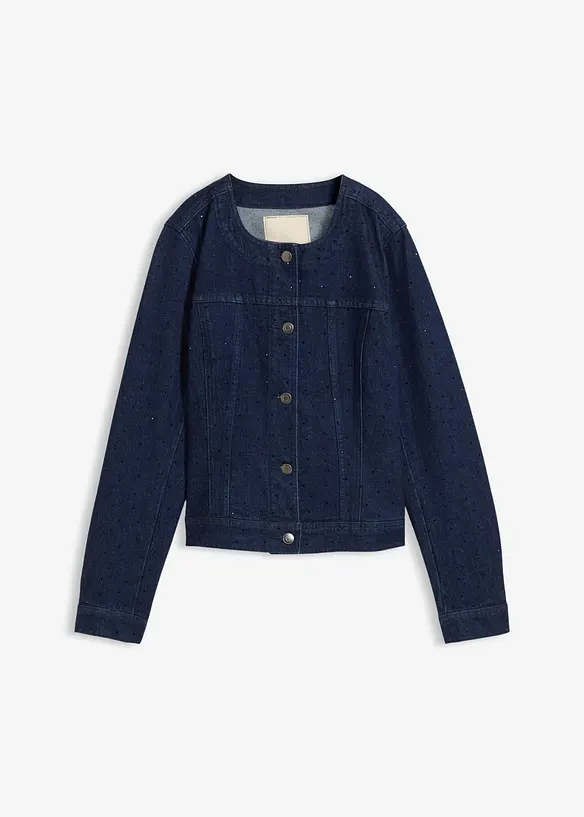 Jeansjacke mit Strass in blau von vorne - bonprix