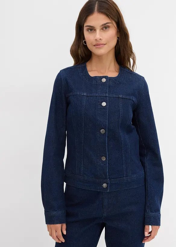 Jeansjacke mit Strass in blau von vorne (im Anschnitt) - bonprix