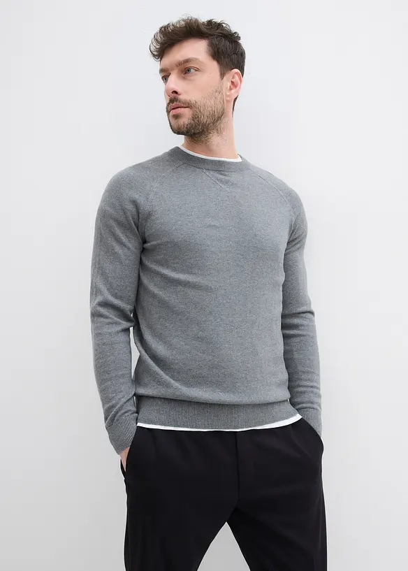 Feinstrickpullover aus reiner Baumwolle (2er Pack) in schwarz von vorne (im Anschnitt) - bonprix