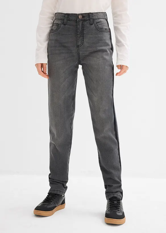 Thermojeans mit Jerseyfutter Mid Waist in grau von vorne - bonprix