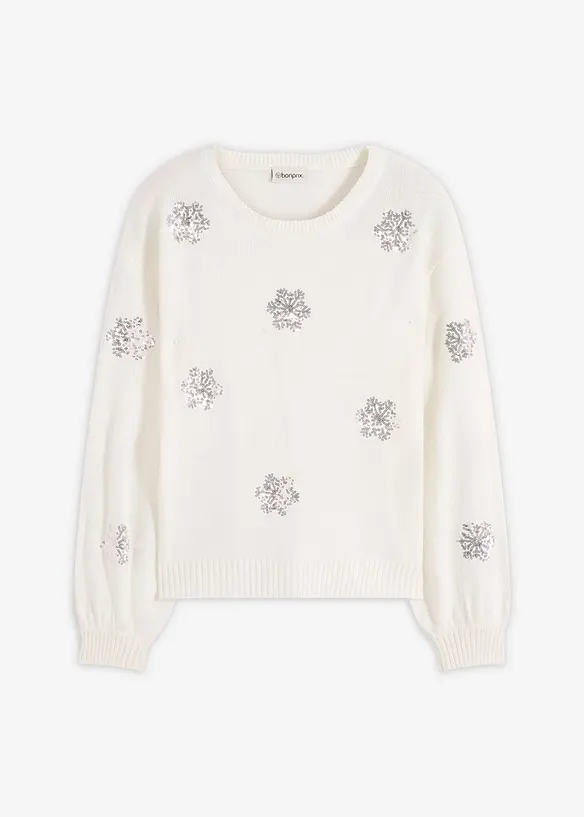 Pullover mit funkelnden Schneeflocken-Motiven in weiß von vorne - bonprix Pullover mit funkelnden Schneeflocken-Motiven in weiß von vorne - bonprix
