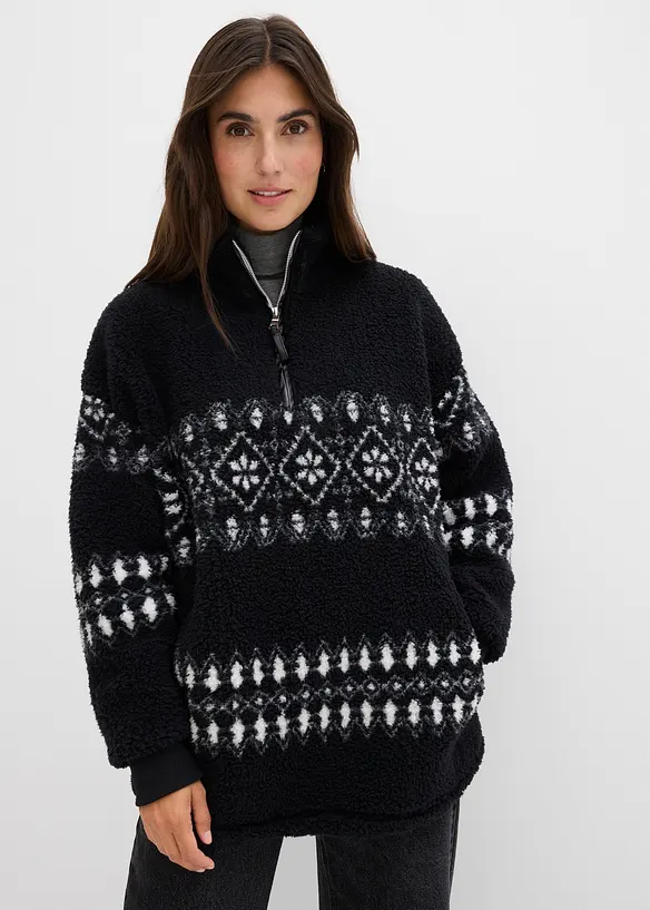 Teddy-Fleeceshirt in schwarz von vorne (im Anschnitt) - bonprix Teddy-Fleeceshirt in schwarz von vorne (im Anschnitt) - bonprix