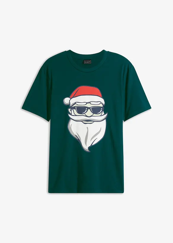 T-Shirt mit Weihnachtsmotiv aus reiner Bio-Baumwolle in grün von vorne - bonprix