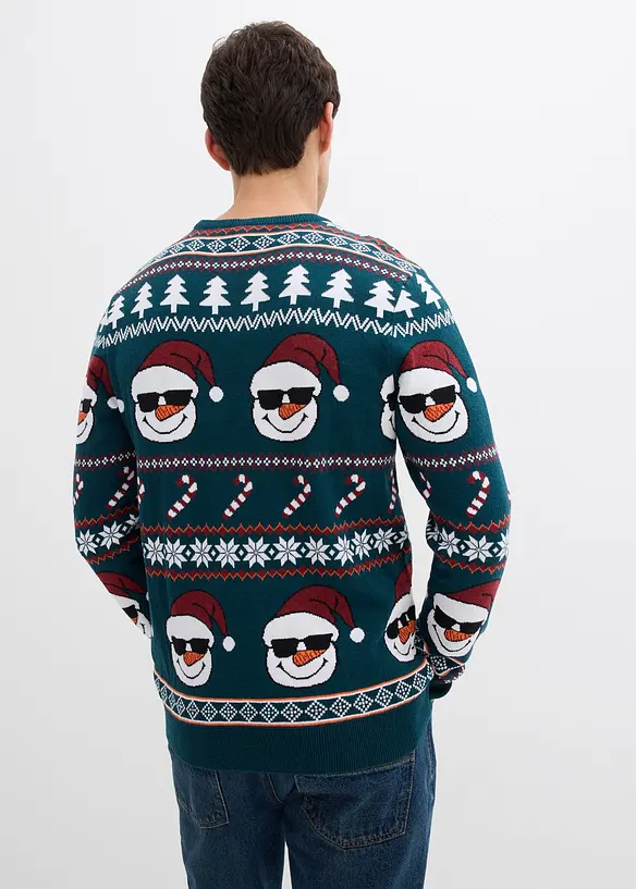 Norweger-Pullover mit recycelter Baumwolle in grün von hinten (im Anschnitt) - bonprix