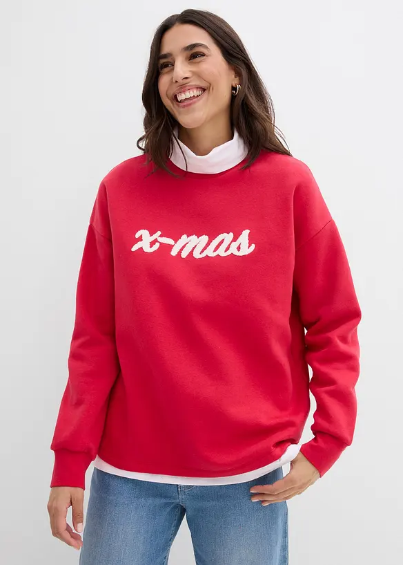 Oversize-Sweatshirt aus Baumwoll-Mix in rot von vorne (im Anschnitt) - bonprix