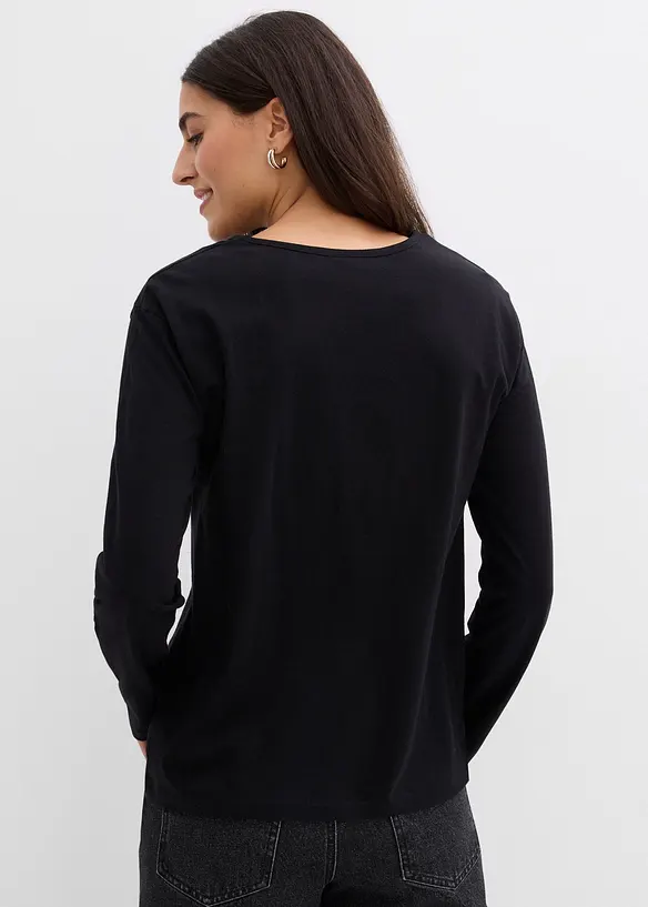 Langarmshirt aus reiner Bio-Baumwolle in schwarz von hinten (im Anschnitt) - bonprix