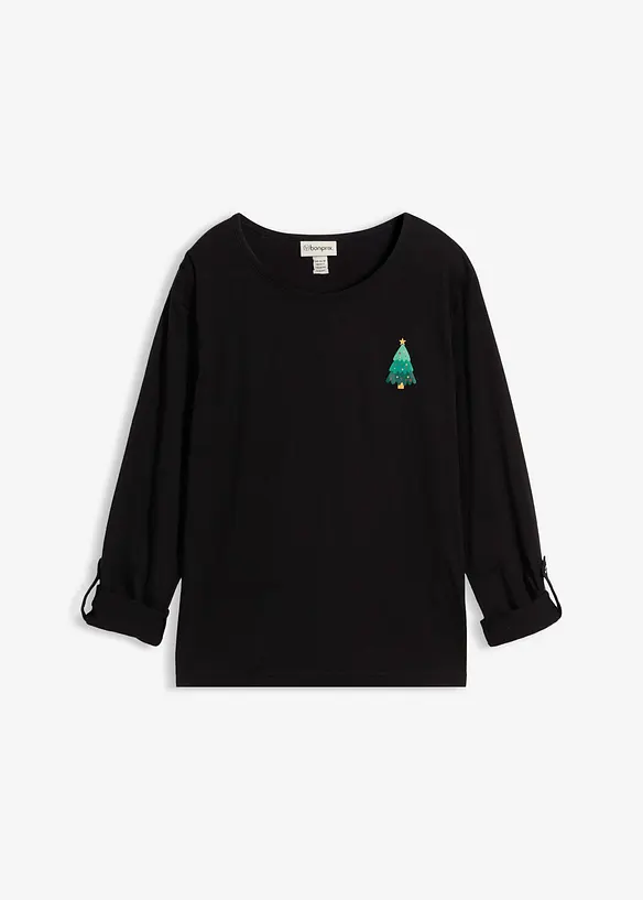 Langarmshirt aus reiner Bio-Baumwolle in schwarz von vorne - bonprix