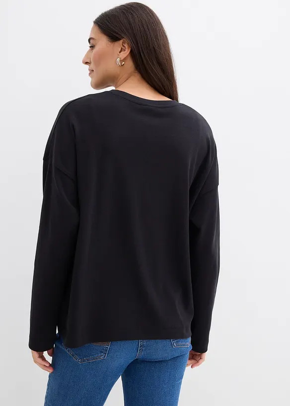 Langarmshirt aus reiner Bio-Baumwolle in schwarz von hinten (im Anschnitt) - bonprix