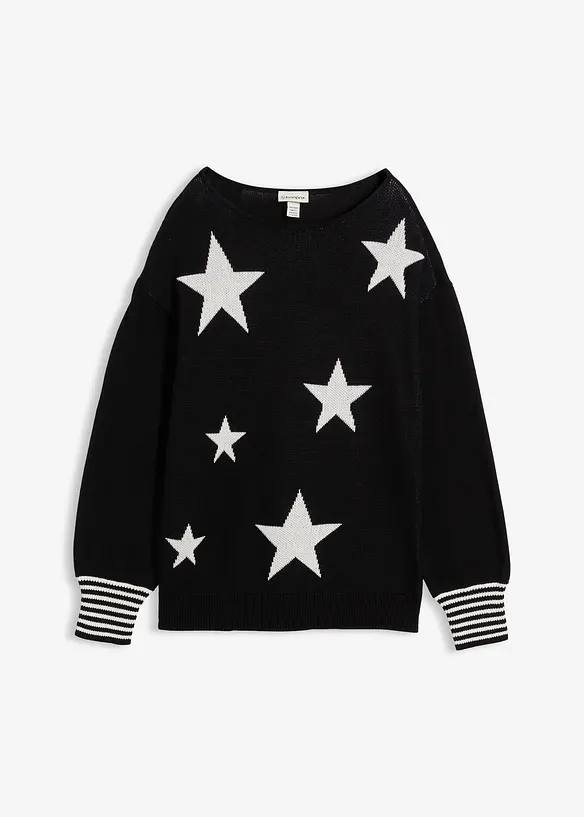 Jacquard-Pullover mit Sternendruck aus Baumwoll-Mix in schwarz von vorne - bonprix Jacquard-Pullover mit Sternendruck aus Baumwoll-Mix in schwarz von vorne - bonprix