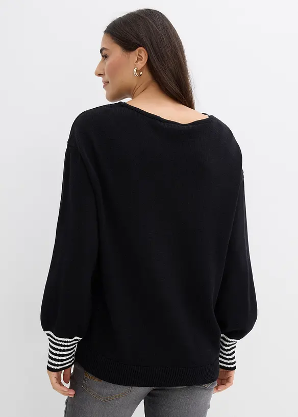 Jacquard-Pullover mit Sternendruck aus Baumwoll-Mix in schwarz von hinten (im Anschnitt) - bonprix Jacquard-Pullover mit Sternendruck aus Baumwoll-Mix in schwarz von hinten (im Anschnitt) - bonprix