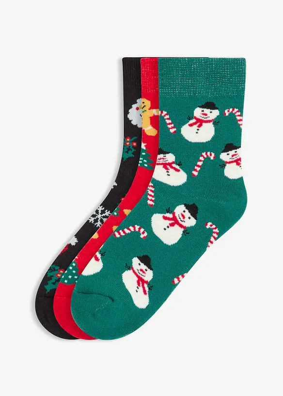 Weihnachtssocken mit Bio-Baumwolle (3er Pack) in schwarz von vorne - bonprix