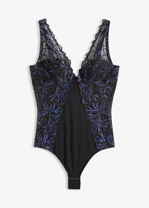 Body mit Glitzergarn in schwarz von vorne - bonprix