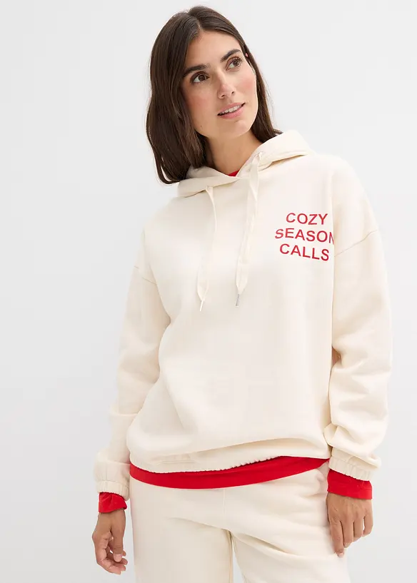 Oversize-Sweatshirt aus reiner Baumwolle in beige von vorne (im Anschnitt) - bonprix