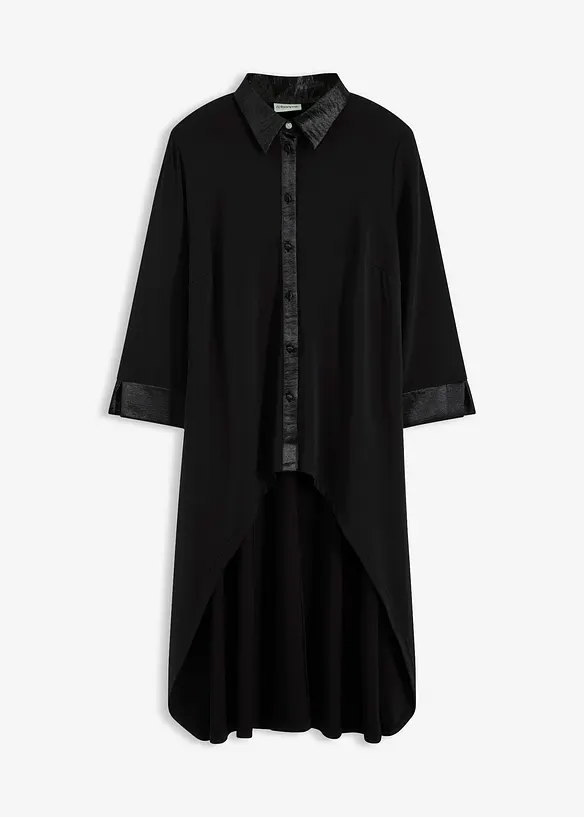 Jersey Bluse mit Satinbesätzen in schwarz von vorne - bonprix Jersey Bluse mit Satinbesätzen in schwarz von vorne - bonprix