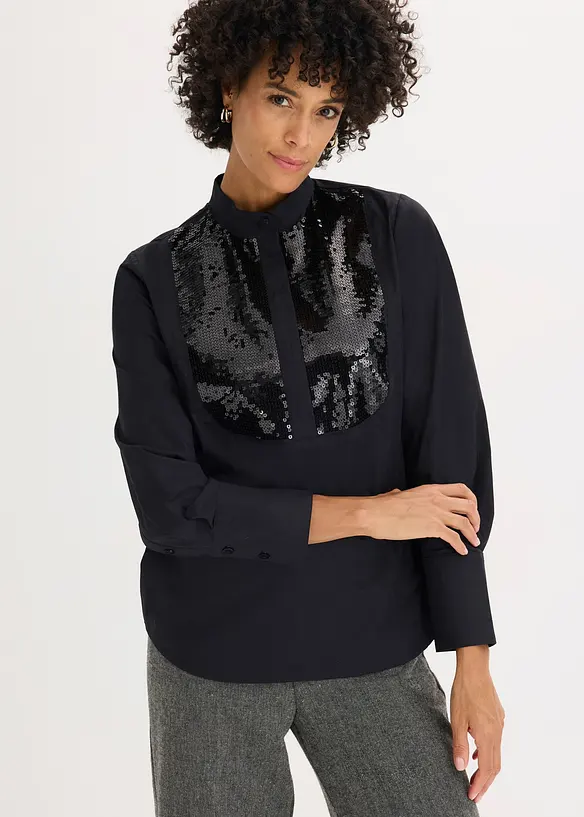 Paillettentunika in schwarz von vorne (im Anschnitt) - bonprix Paillettentunika in schwarz von vorne (im Anschnitt) - bonprix