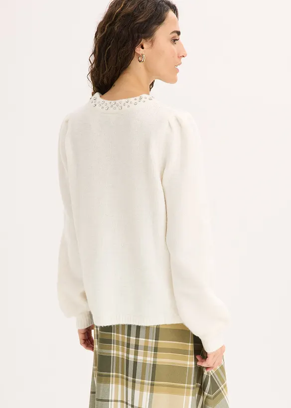 Pullover mit Strass-Applikation in weiß von hinten (im Anschnitt) - bonprix