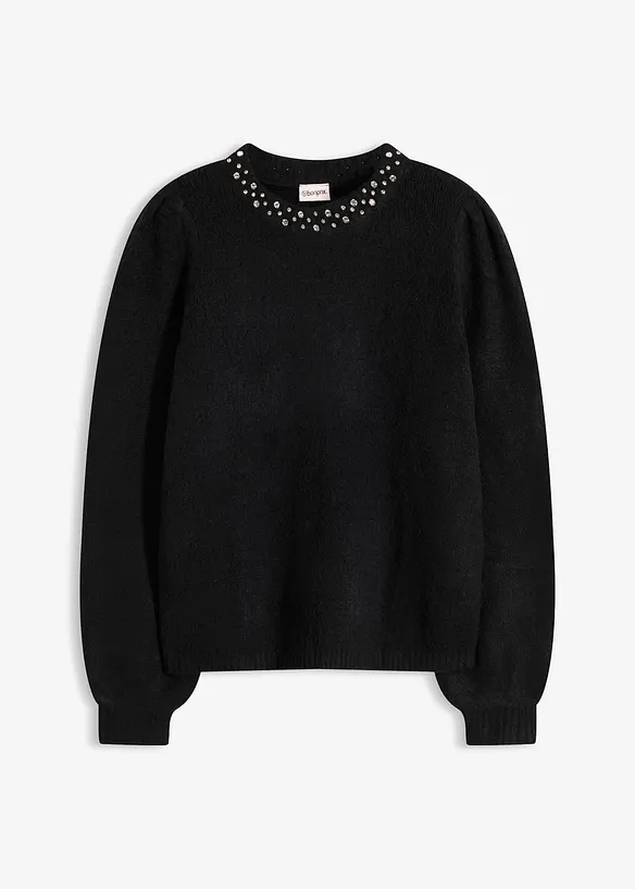 Pullover mit Strass-Applikation in schwarz von vorne - bonprix Pullover mit Strass-Applikation in schwarz von vorne - bonprix