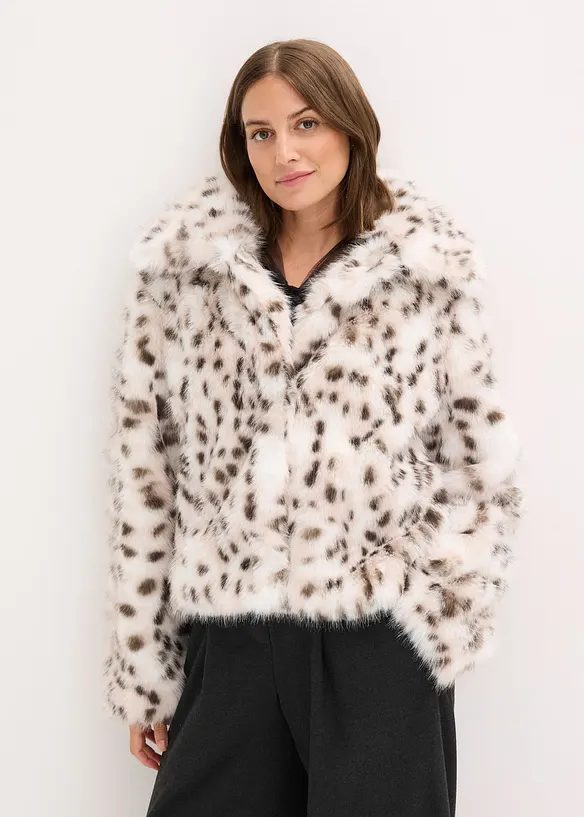 Fellimitat-Jacke in beige von vorne (im Anschnitt) - bonprix
