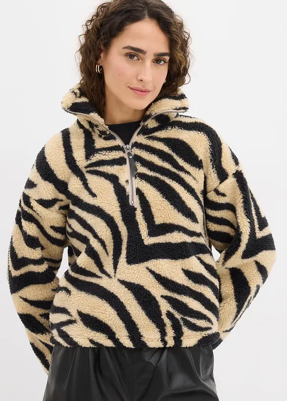 Teddy-Fleecepullover in beige von vorne (im Anschnitt) - bonprix Teddy-Fleecepullover in beige von vorne (im Anschnitt) - bonprix