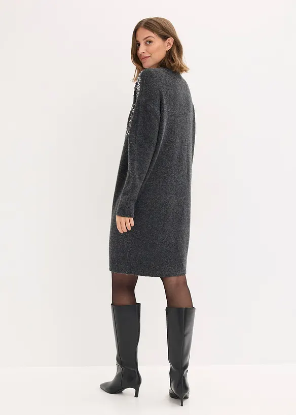Strickkleid mit Pailletten-Applikation in grau von hinten (Totalaufnahme) - bonprix Strickkleid mit Pailletten-Applikation in grau von hinten (Totalaufnahme) - bonprix