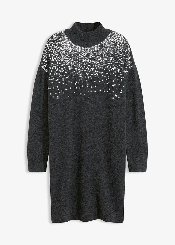 Strickkleid mit Pailletten-Applikation in grau von vorne - bonprix Strickkleid mit Pailletten-Applikation in grau von vorne - bonprix