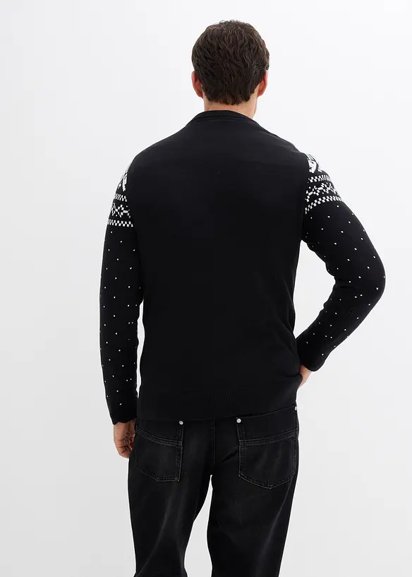 Weihnachtspullover aus weichem Baumwollmix in schwarz von hinten (im Anschnitt) - bonprix