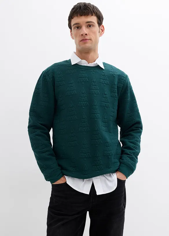 Weihnachtssweatshirt mit Tannenbaummotiv in grün von vorne (im Anschnitt) - bonprix