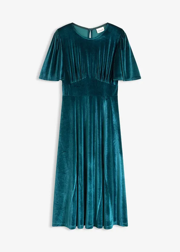 Midikleid aus softem Samt in petrol von vorne - bonprix Midikleid aus softem Samt in petrol von vorne - bonprix
