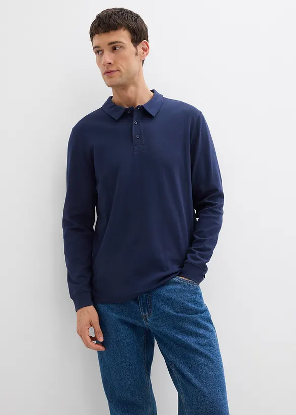 Poloshirt aus reiner Bio-Baumwolle in blau von vorne (im Anschnitt) - bonprix