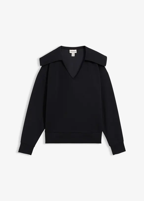 Scuba-Shirt mit breitem Kragen aus Viskose-Mix in schwarz von vorne - bonprix Scuba-Shirt mit breitem Kragen aus Viskose-Mix in schwarz von vorne - bonprix