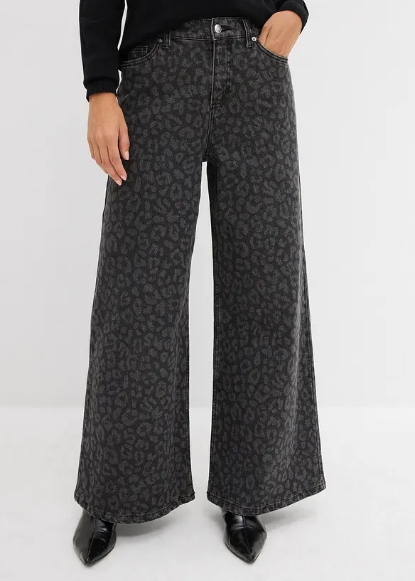 Wide-Leg-Jeans Mid Waist in grau von vorne - bonprix