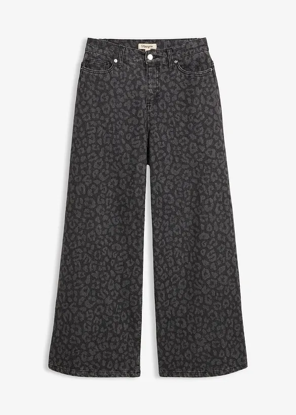 Wide-Leg-Jeans Mid Waist in grau von vorne - bonprix