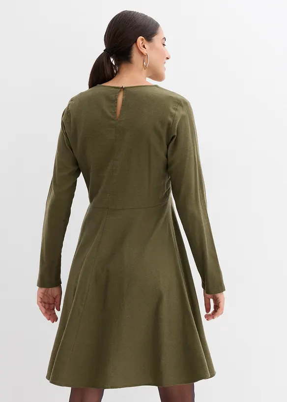 Leichtes Flanellkleid aus reiner Baumwolle in grün von hinten (Totalaufnahme) - bonprix