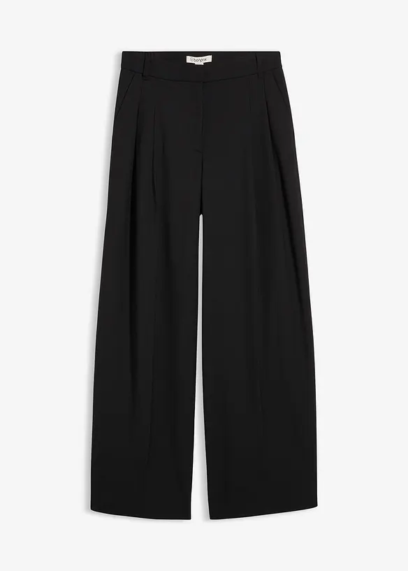 Weite Bundfaltenhose mit Bequembund in schwarz von vorne - bonprix Weite Bundfaltenhose mit Bequembund in schwarz von vorne - bonprix