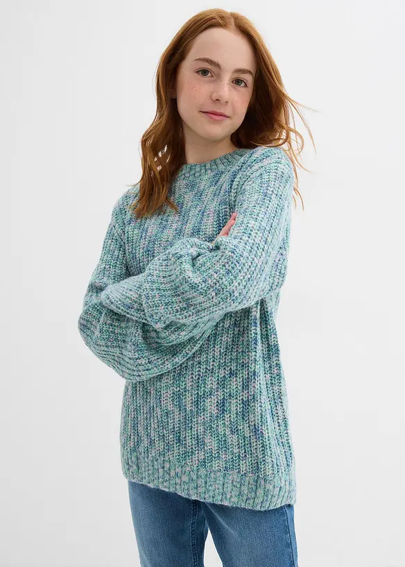 Grobstrick-Pullover in grün von vorne (im Anschnitt) - bonprix