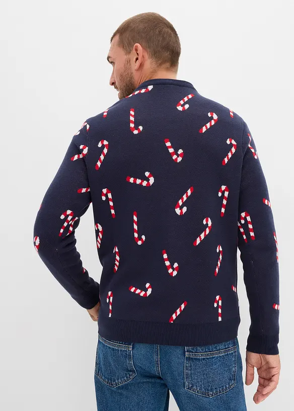 Feinstrickpullover mit Weihnachtsmotiv in blau von hinten (im Anschnitt) - bonprix