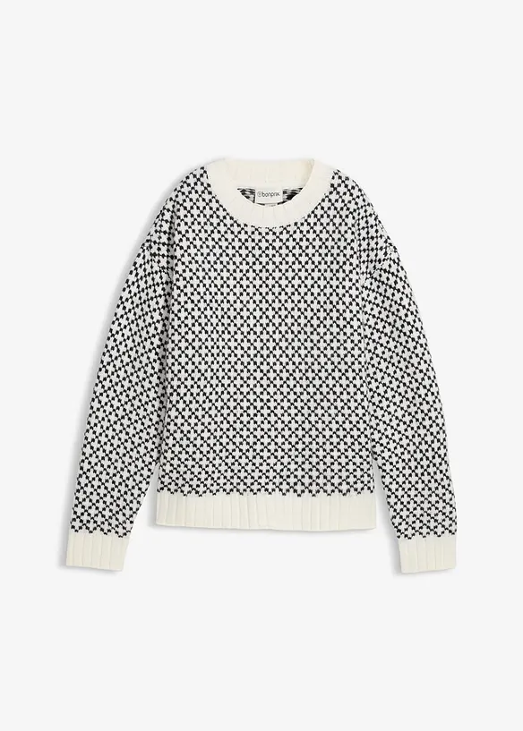 Grobstrick-Pullover mit Jacquardmuster in schwarz von vorne - bonprix Grobstrick-Pullover mit Jacquardmuster in schwarz von vorne - bonprix