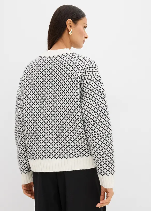 Grobstrick-Pullover mit Jacquardmuster in schwarz von hinten (im Anschnitt) - bonprix Grobstrick-Pullover mit Jacquardmuster in schwarz von hinten (im Anschnitt) - bonprix