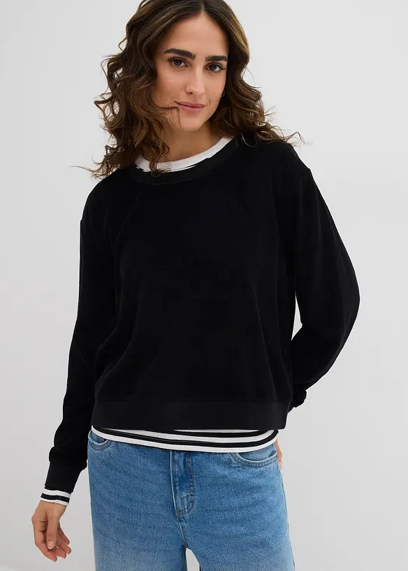 Sweatshirt aus weichem Frottee in schwarz von vorne (im Anschnitt) - bonprix Sweatshirt aus weichem Frottee in schwarz von vorne (im Anschnitt) - bonprix