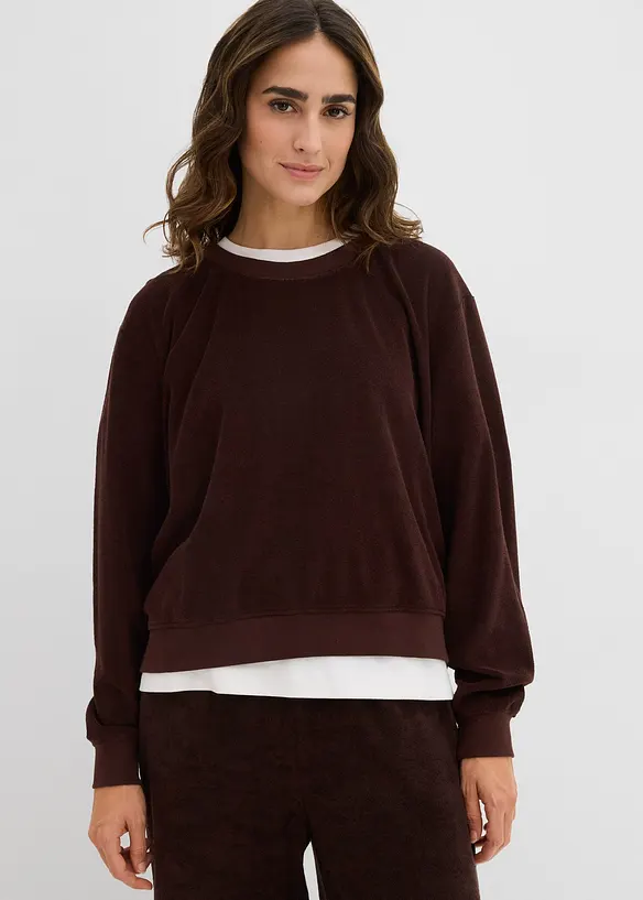 Sweatshirt aus weichem Frottee in braun von vorne (im Anschnitt) - bonprix Sweatshirt aus weichem Frottee in braun von vorne (im Anschnitt) - bonprix