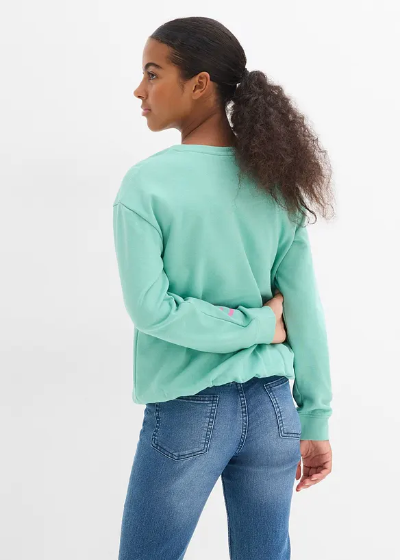 Sweatshirt mit Ballon-Saum aus reiner Bio-Baumwolle in grün von hinten (im Anschnitt) - bonprix