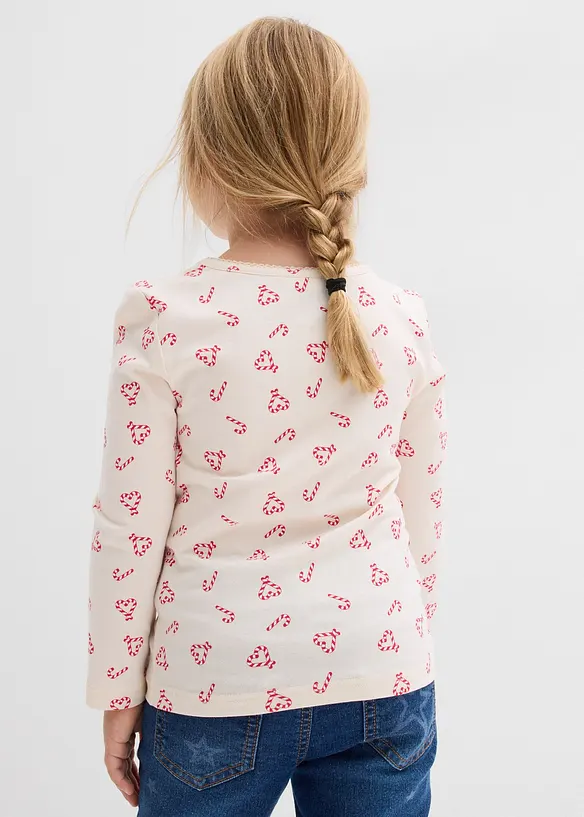 Langarmshirt aus elastischem Bio-Baumwoll-Mix in beige von hinten (im Anschnitt) - bonprix