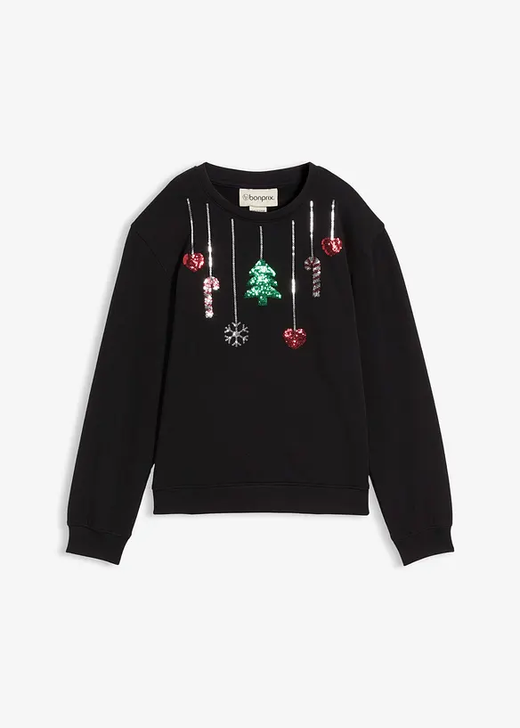 Sweatshirt mit Weihnachtsmotiv aus reiner Bio-Baumwolle in schwarz von vorne - bonprix