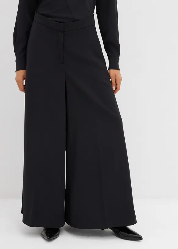 Weite fließende Hose mit Komfortbund in schwarz von vorne - bonprix Weite fließende Hose mit Komfortbund in schwarz von vorne - bonprix