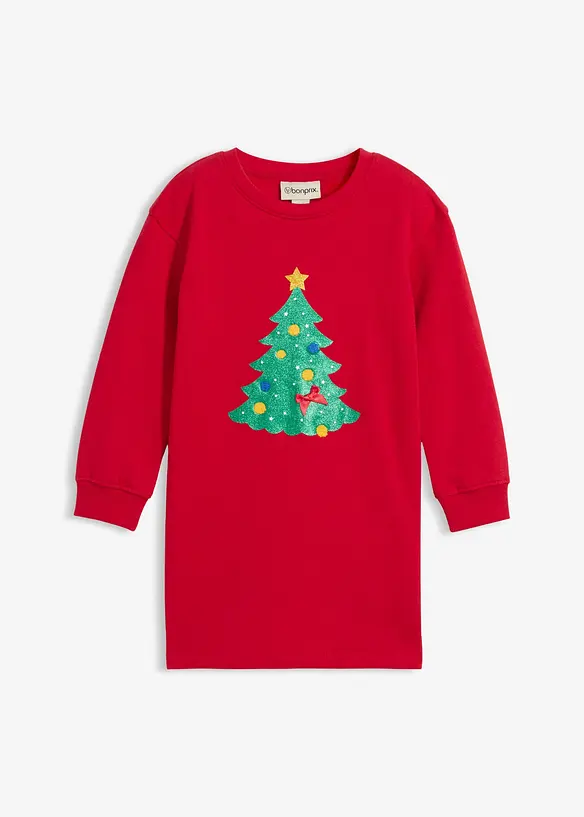 Sweatkleid mit Weihnachtsmotiv in rot von vorne - bonprix