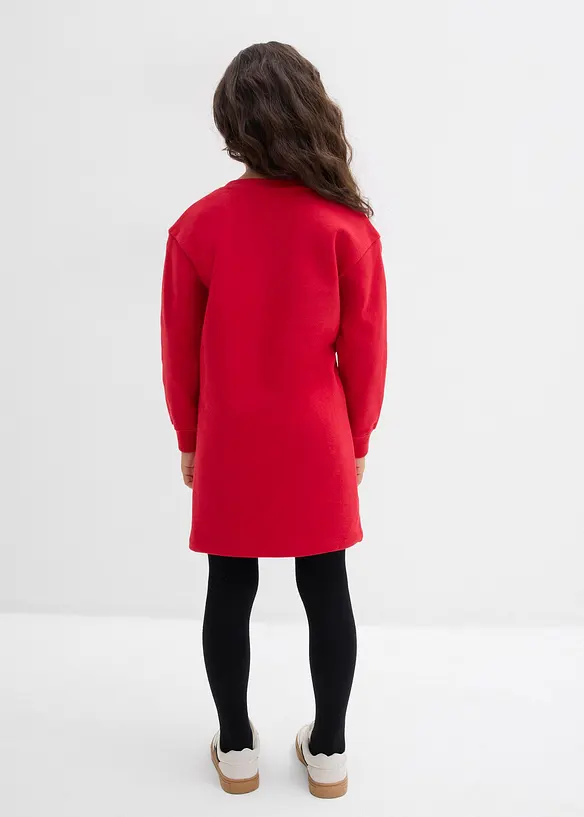 Sweatkleid mit Weihnachtsmotiv in rot von hinten (Totalaufnahme) - bonprix