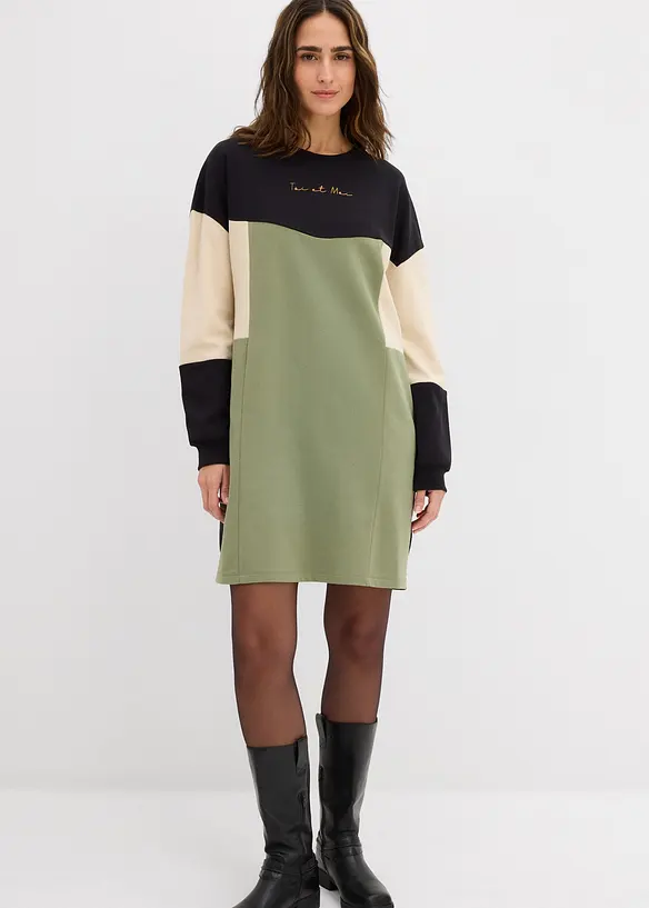 Sweatkleid aus reiner Baumwolle in grün von vorne (Totalaufnahme) - bonprix Sweatkleid aus reiner Baumwolle in grün von vorne (Totalaufnahme) - bonprix